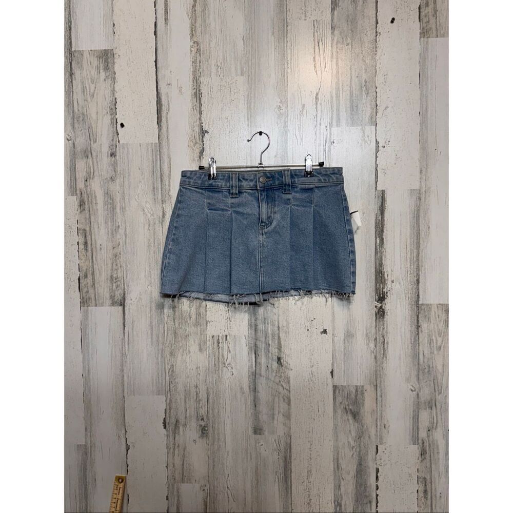 Cello Blue Denim Pleated Mini Skirt | Raw Hem Jean Skirt Size Small - Picture 3 of 7